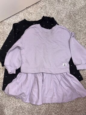 Girls Grayson mini pink sweatshirt dress and H&M dress